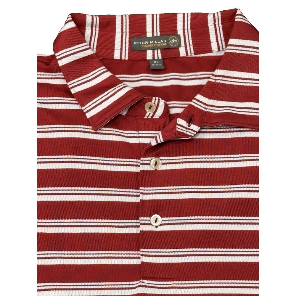 Peter Millar Summer Comfort Golf Polo Shirt Sz XL Short Sleeve Red White Striped